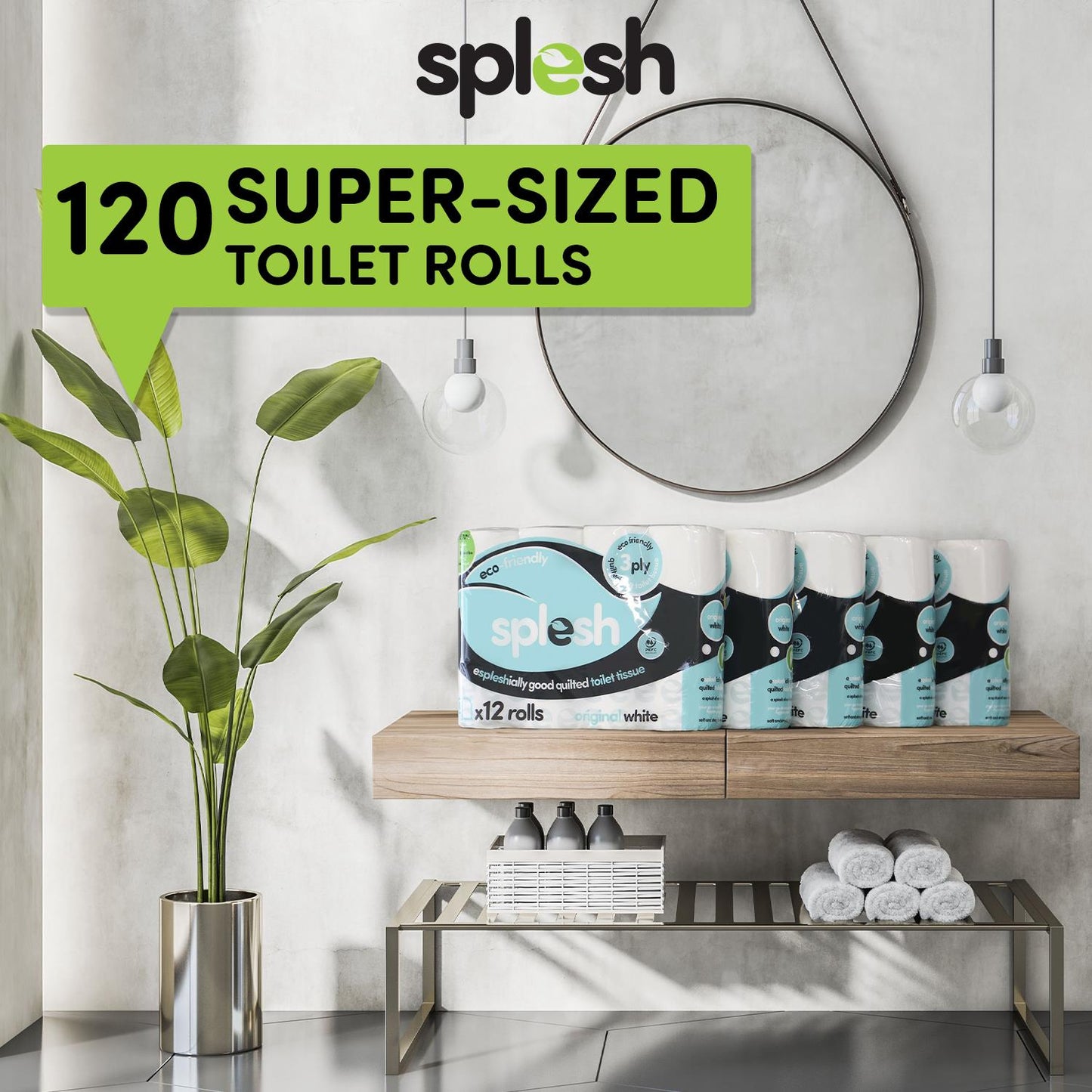 Splesh Toilet Roll Quilted White 120 Rolls with Culina Kitchen Towel 15 Rolls