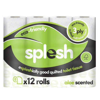 Splesh Soft & Quilted White, Lavender Aloe Vera or Lemon Toilet Tissue, 12 Rolls