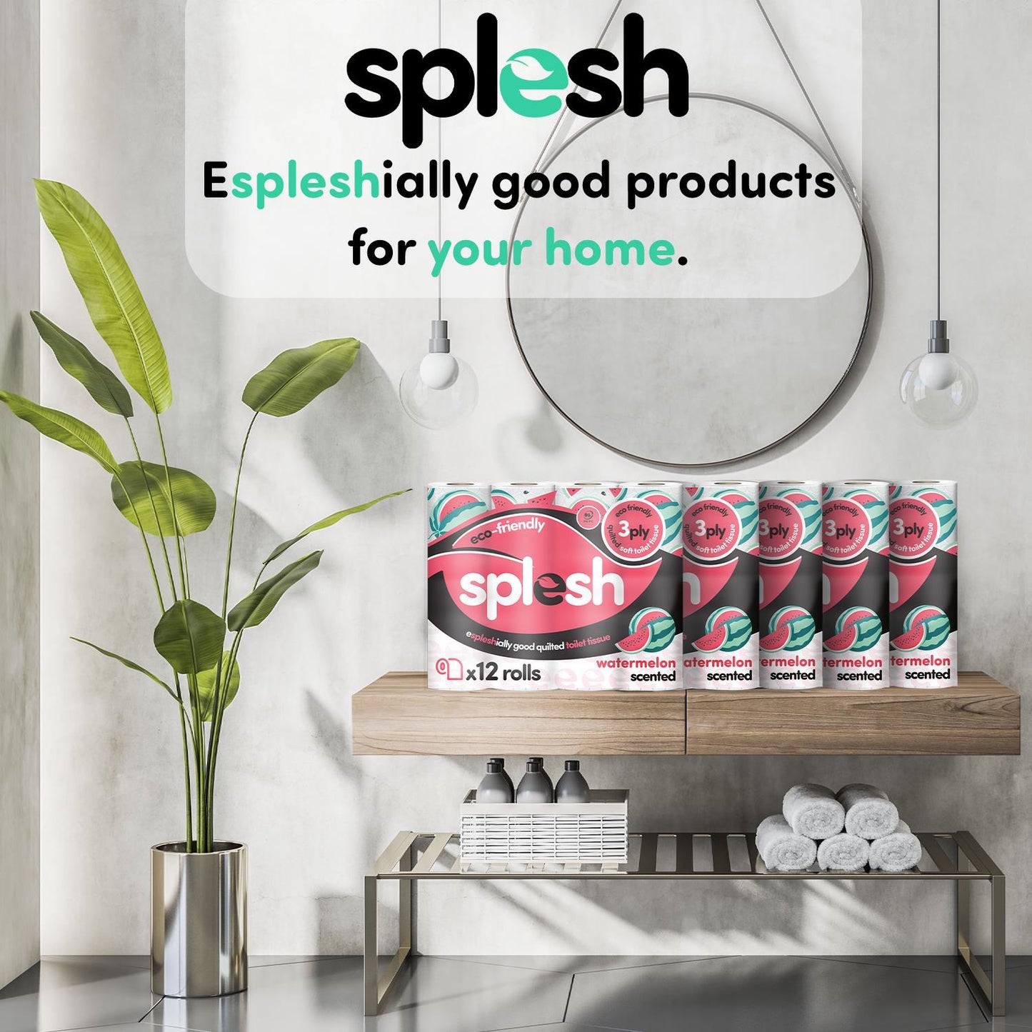 Splesh Quilted Toilet Roll Luxury Watermelon 3-Ply Soft Toilet Paper, 60 Rolls