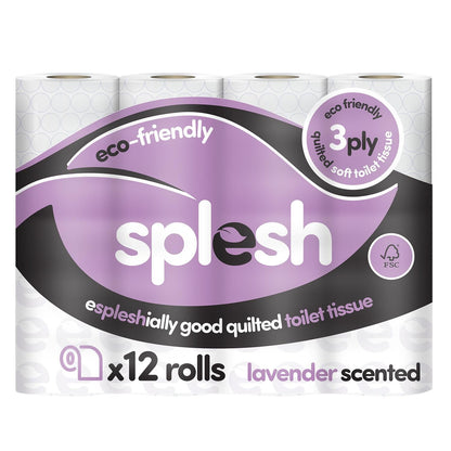 Splesh Soft & Quilted White, Lavender Aloe Vera or Lemon Toilet Tissue, 12 Rolls