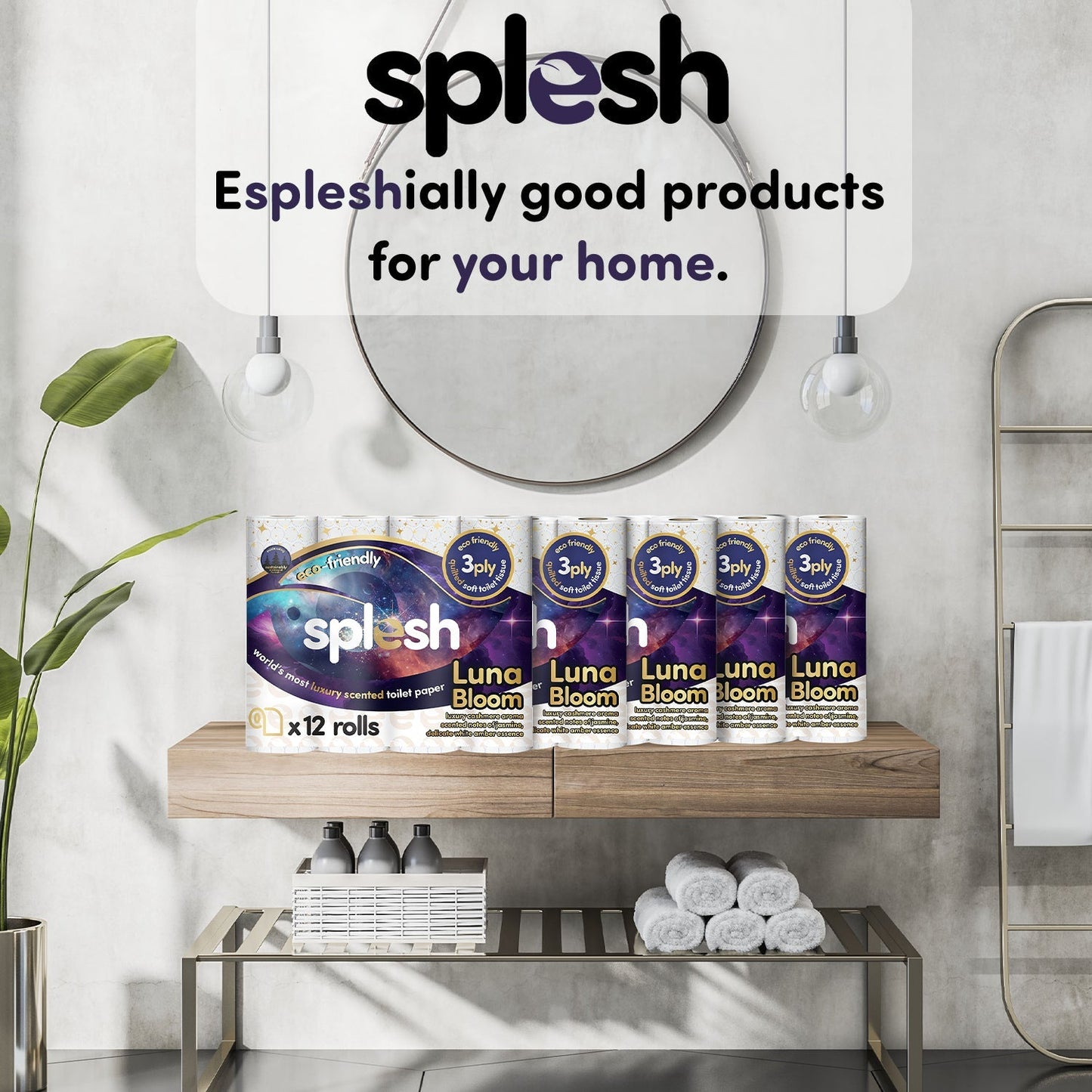Splesh Quilted Luna Bloom 3-Ply Luxury Scented Toilet Tissue Paper, 72 Rolls