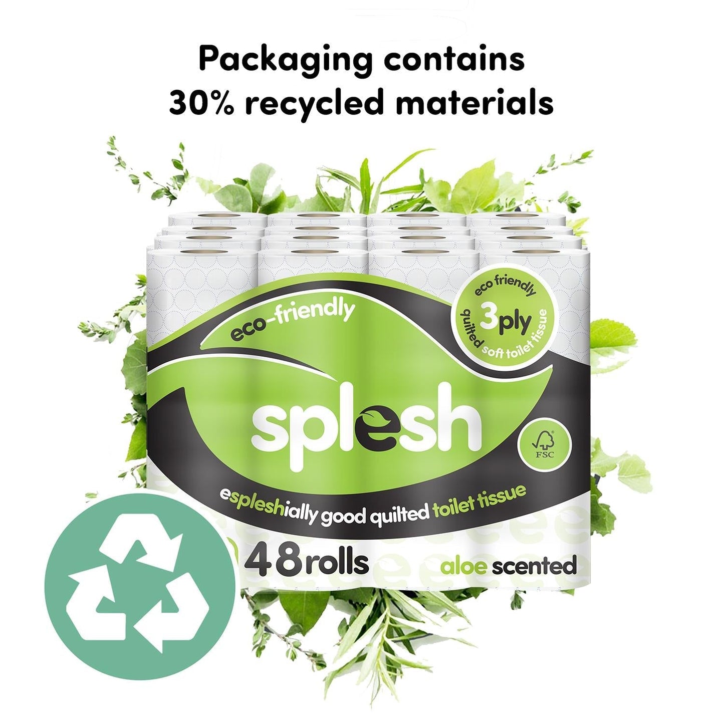 Splesh Toilet Roll Soft & Quilted 3-Ply AloeVera Scented Toilet Tissue, 48 Rolls