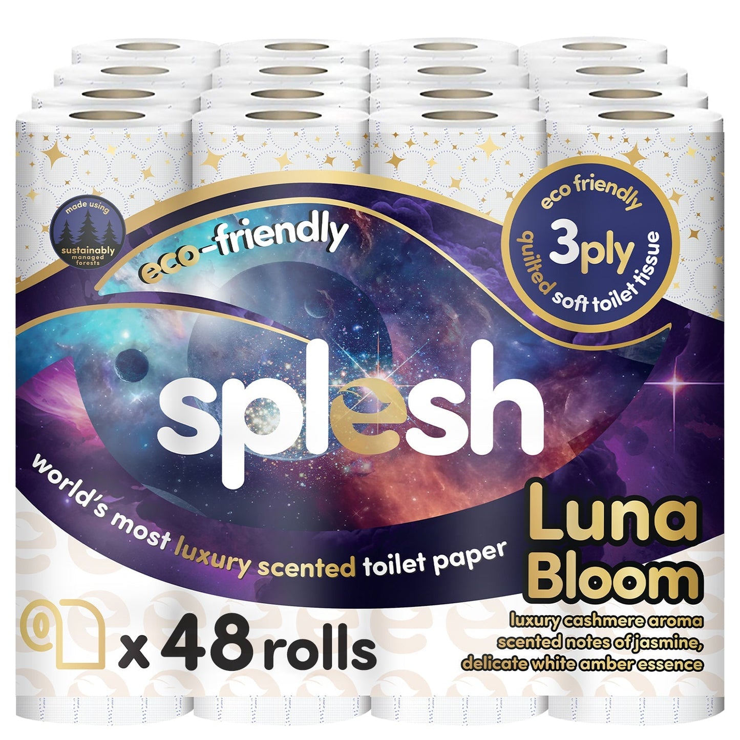 Splesh Quilted Luna Bloom 3-Ply Luxury Scented Toilet Tissue Paper, 48 Rolls