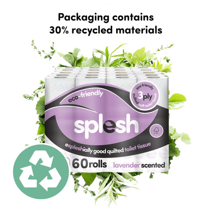 Splesh Toilet Roll, Soft & Quilted Eco-Friendly Lavender, 60 Rolls