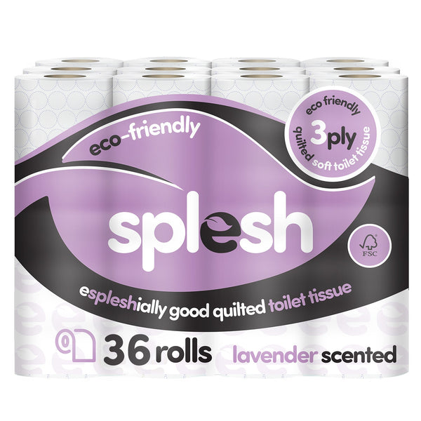 Splesh Toilet Roll, Soft & Quilted Eco-Friendly Lavender, 36 Rolls