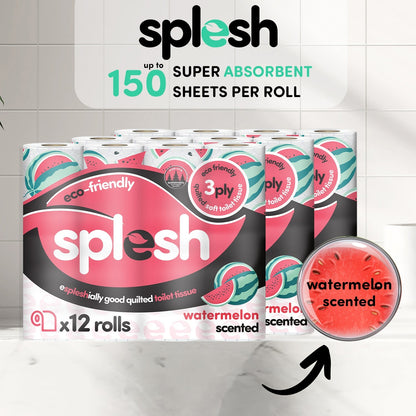 Splesh Quilted Toilet Roll Luxury Watermelon 3-Ply Soft Toilet Paper, 48 Rolls