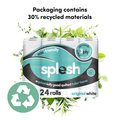 Splesh Toilet Roll Soft & Quilted 3-Ply Original White Toilet Tissue, 24 Rolls